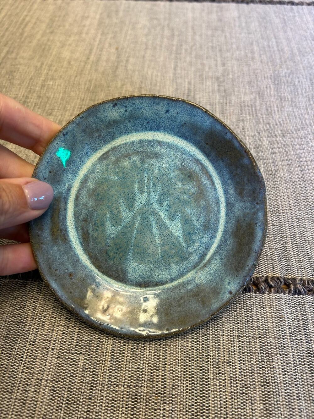 Blue Pottery Trinket Dish Bowl Jewelry Holder Round Soap Dish Sea Blue Gift